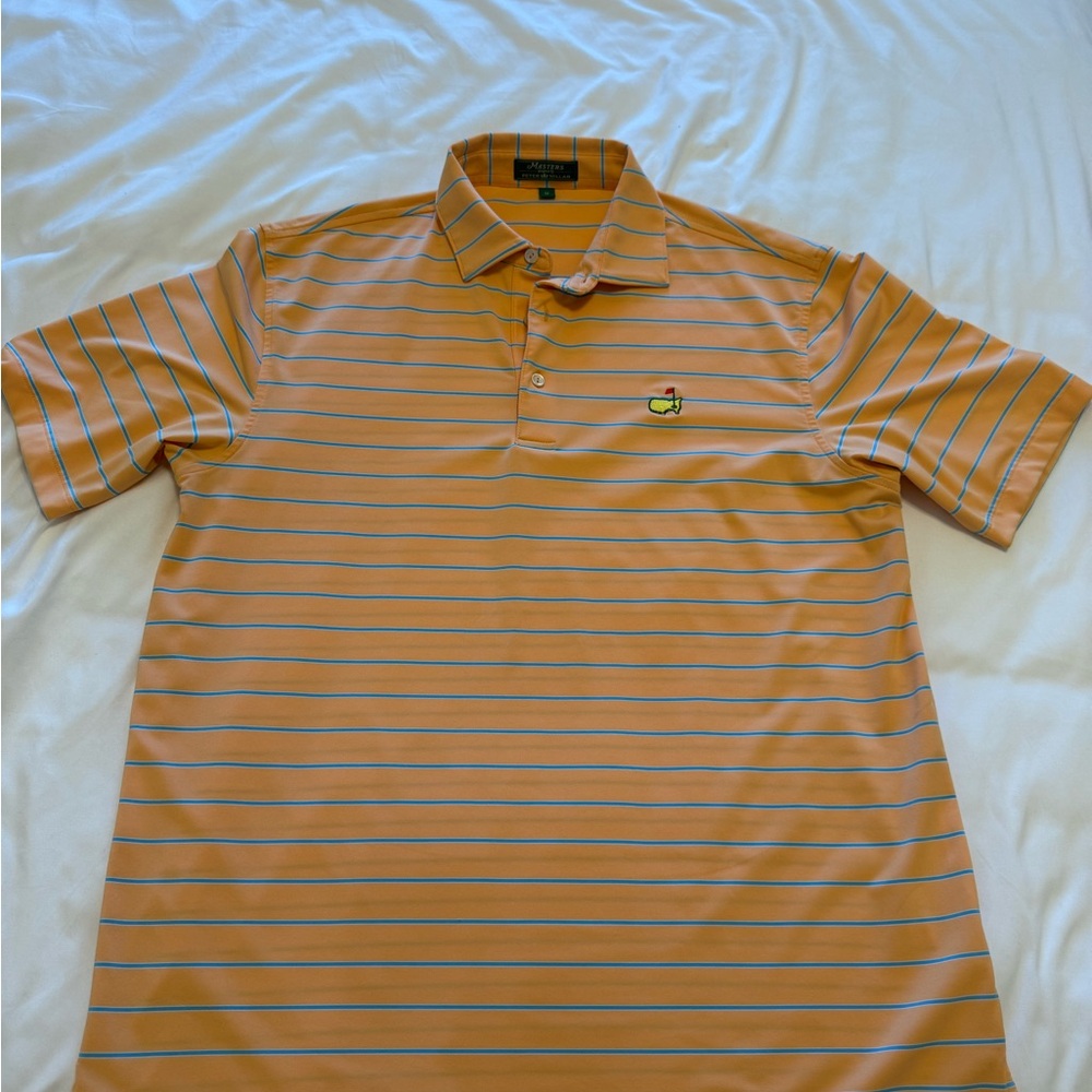 Peter Millar Golf Polo Masters Logo Orange Blue Stripe Medium